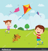 Children Flying Kite Clipart Image