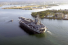 Sailors Assigned To The Nuclear Powered Aircraft Carrier Uss Nimitz (cvn 68) And Embarked Carrier Air Wing One One (cvw-11) Man The Rails Upon Entering Pearl Harbor, Hawaii. Image