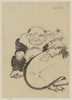 [hotei, The God Of Good Fortune, One Of The Seven Lucky Gods, Seated, Facing Front, Next To His Bottomless Bag Of Goods On Which A Small Child Is Sitting And Who Appears To Be Cleaning Hotei S Left Ear] Image