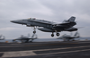 An F/a 18  Hornet  Assigned To The  Ragin Bulls  Of Strike Fighter Squadron Three Seven (vfa-37), Performs A  Touch And Go  On The Ship S Flight Deck. Image