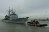 The Guided Missile Cruiser Uss Leyte Gulf (cg 55), Departs Norfolk Naval Base. Image