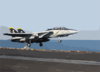 An F-14  Tomcat  From The  Jolly Rogers  Of Fighter Squadron One Zero Three (vf-103) Launches From The Waist Catapult Aboard Uss George Washington (cvn 73) Clip Art