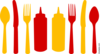 Orange And Red Utensils And Ketchup Mustard Bottles Clip Art