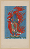 [mythological Blue Buddhist Or Hindu Figure, Full-length, Standing On Small Island Among Waves, Facing Right, Against Backdrop Of Flames With Phoenix Head] Image