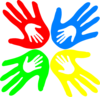 Four Colored Hands 45 Degree Clip Art