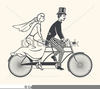 Clipart Bride And Groom On Bicycle Image