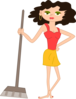 Young Housekeeper Girl With Broomstick Clip Art