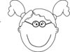 Girl Pigtails & Glasses Outline Clip Art