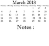 Professional Blank Calendar Of March With Notes Image