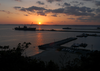 The 7th Fleet Command And Control Ship Uss Blue Ridge (lcc 19) Sits Moored In Port As The Sun Sets At U.s. Naval Facility White Beach, Okinawa, Japan. Image