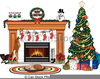 Christmas Stockings Fireplace With Fire Clipart Image