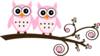 Twin Pink Owls On Branch Clip Art