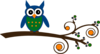 Blue And Green Owl On Branch Clip Art