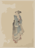 [a Woman Walking To The Right, Full-length Portrait, Facing Left, Wearing Kimono And Geta] Clip Art