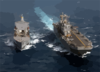 Uss Tarawa (lha 1) Receives Fuel During An Underway Replenishment (unrep) With Military Sealift Command Oiler Usns Yukon (t-ao 202). Clip Art
