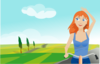 Girl Cycling In Spring Clip Art