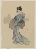 [woman, Full-length Portrait, Standing, Facing Left, Holding Fan In Right Hand, Wearing Kimono With Check Design] Clip Art