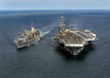 The Nuclear Powered Aircraft Carrier Uss John C. Stennis (cvn 74) Performs An Underway Replenishment (unrep) With The Fast Combat Support Ship Uss Sacramento (aoe 1). Image