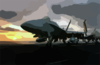 An F/a-18c Hornet Assigned To The Stingers Of Strike Fighter Squadron One One Three (vfa-113) Sits Chained To The Flight Deck Of Uss John C. Stennis (cvn 74) As The Sun Sets. Clip Art