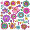 Flower Power Flowers Groovy Psychedelic Hand Drawn Notebook Doodle Design Elements Set On Lined Sket Image