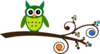 Green Owl On Branch Clip Art