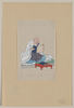 [religious Figure, Probably A Monk, Seated, Facing Slightly Right, Reading A Scroll, Several Scrolls Are On A Table In Front Of Him] Image