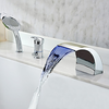 Chrome Finish Contemporary Multi Color Led Widespread Waterfall Tubfaucet With Hand Shower--faucetsuperdeal.com Image