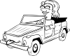 Girl Driving Car Cartoon Outline Clip Art
