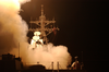 Tomahawk Land Attack Missiles (tlam) Launch From The Ship S Forward And Aft Mk-41 Vertical Launch Systems (vls) Aboard The Guided Missile Destroyer Uss Donald Cook (ddg 75). Image
