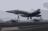 An F/a 18  Hornet  Assigned To The  Ragin Bulls  Of Strike Fighter Squadron Three Seven (vfa-37), Performs A  Touch And Go  On The Ship S Flight Deck. Clip Art