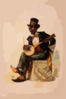 [african American In Tuxedo And Top Hat, Seated, Playing Banjo] Clip Art