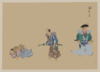 [kyōgen Play With Three Characters, Two With Swords, The Third Lying Down Or Feigning Sleep] Clip Art