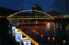 Illuminated By The Albuquerque Bridge, Japanese Volunteers Place Candlelit Lanterns Into The Sasebo River During The City S Annual Obon Festival Clip Art