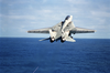 An F-14d Tomcat Assigned The Bounty Hunters Fighter Squadron Two (vf-2) Launches From The Aircraft Carrier Uss Constellation (cv 64) Towing A Tdu-32b/b Aerial Banner Tow Target. Image