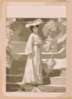 [full Length Image Of Woman, Standing On Steps, Wearing Hat And Long Dress, Holding Parasol]  Clip Art